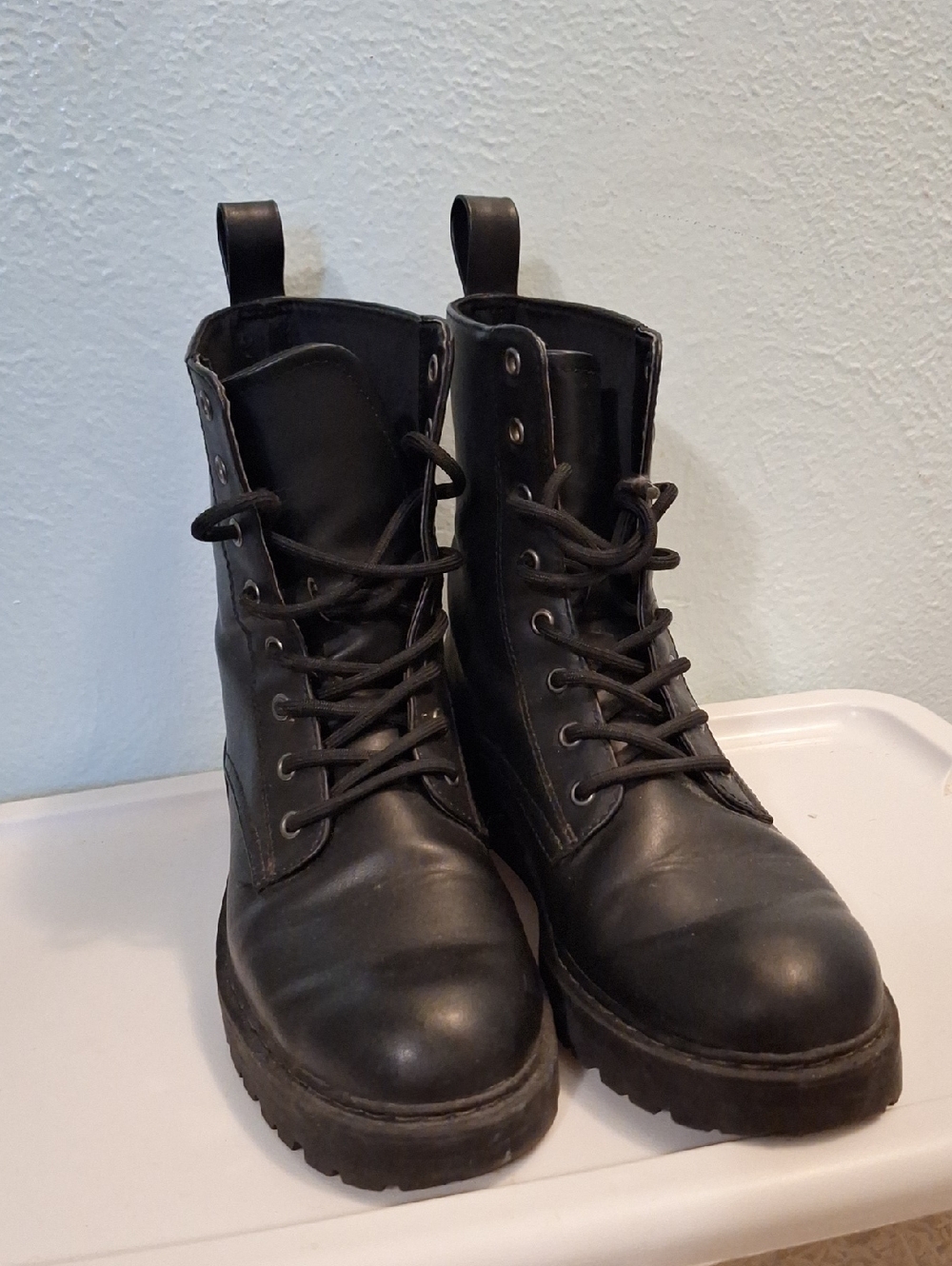 Black Lace-Up Combat Boots